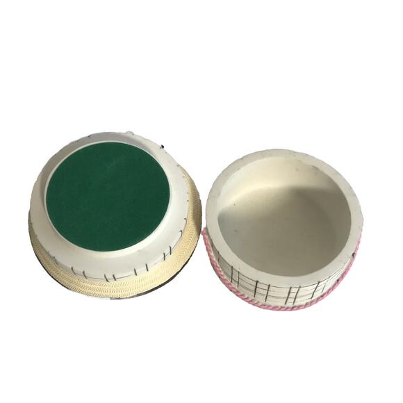 Vintage Women's Hat Ceramic Trinket Box Artisan Flair Pink Rose Bow Novelty - Picture 7 of 12